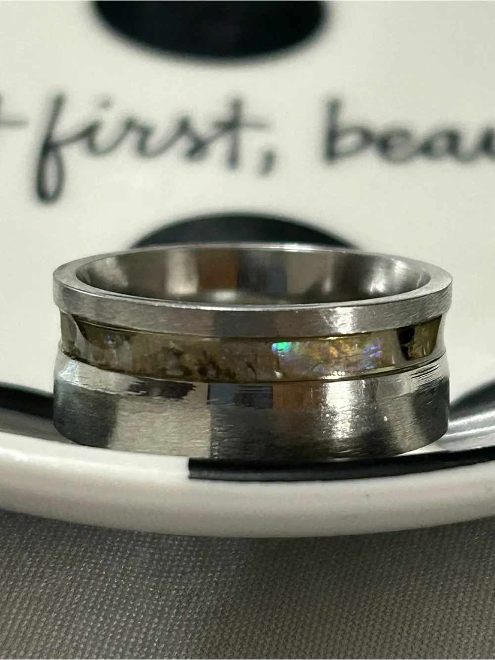 ❤️FREEw/PURCHASE❤️ Silver Opal Inlay Band Ring Size 6 Iridescent Ring Jewelry